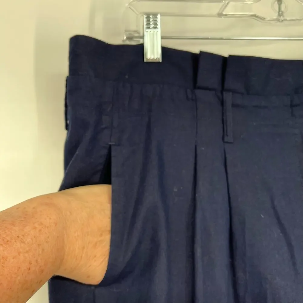 Boden St. Ives Hi-Rise Paperbag Pants Women's Sz 12L Navy Blue Ankle Linen Blend - Picture 5 of 9